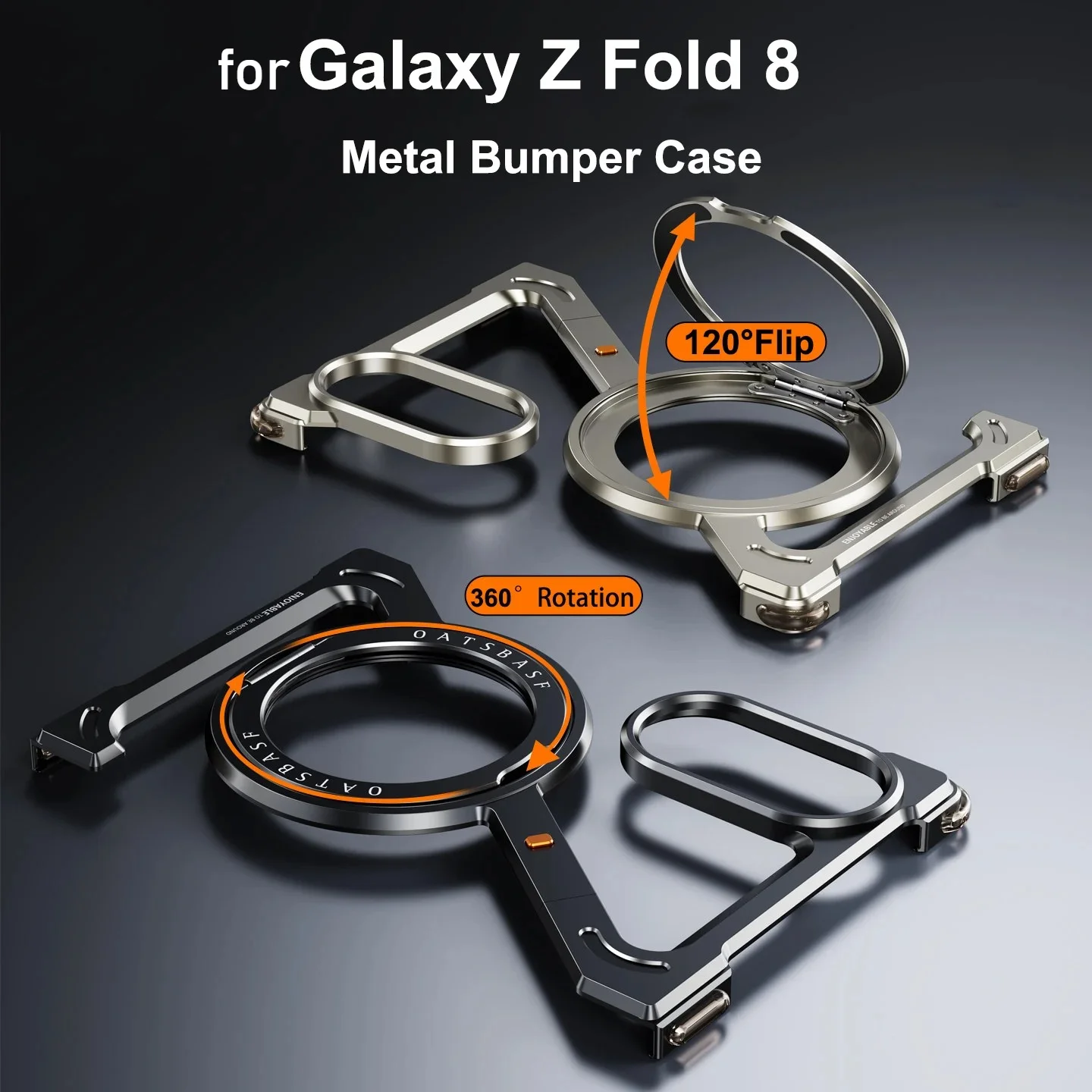 Premium Metal for Magsafe Cases for Samsung Galaxy Z Fold 8 Wide 5G 360°Rotate Stand Aluminum Frameless Bumper Shock Grade Cover