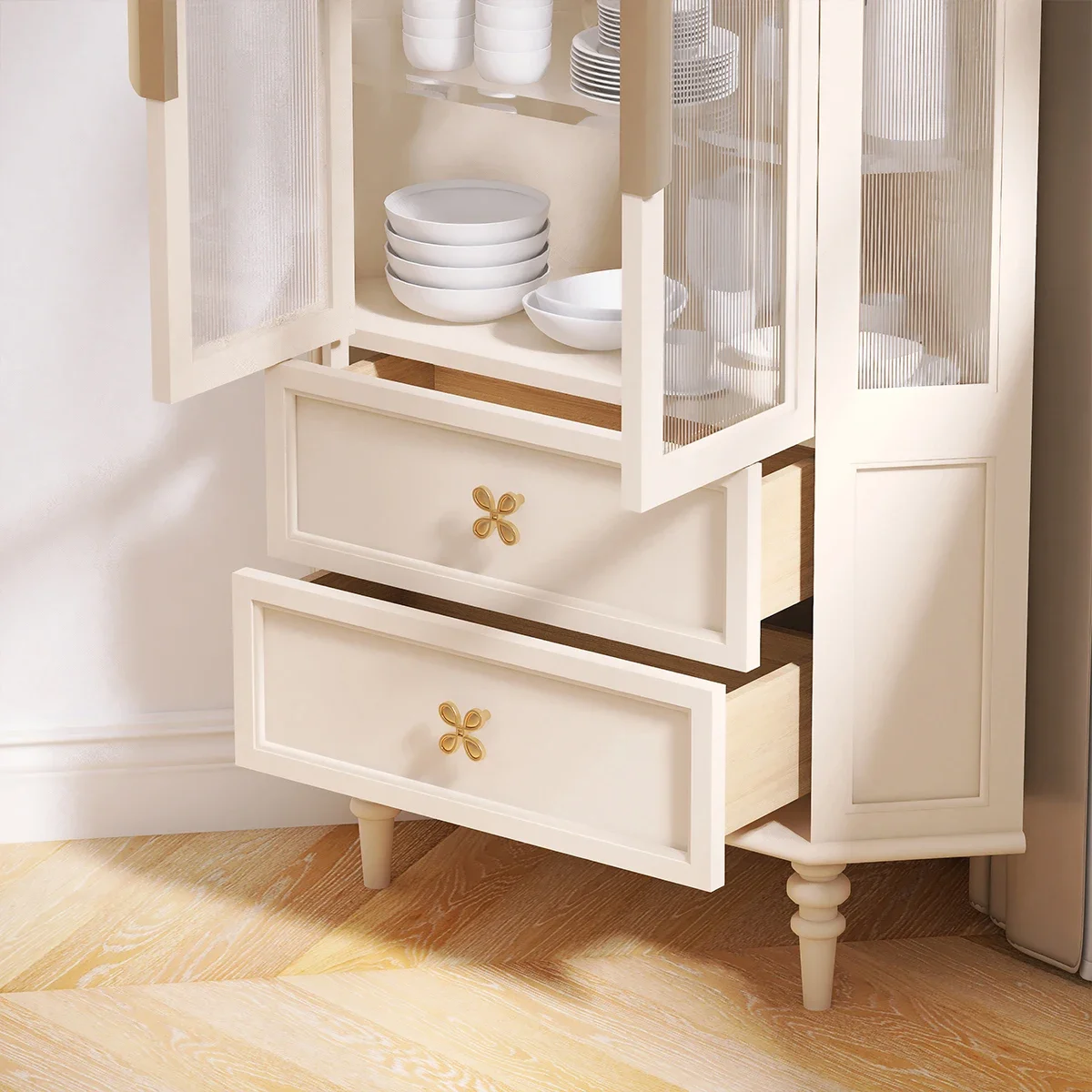 خزانة زاوية فرنسية بسيطة، خزانة مشروبات للتخزين المنزلي، خزانة بحافة الرياح مزدوجة وكريمية #5