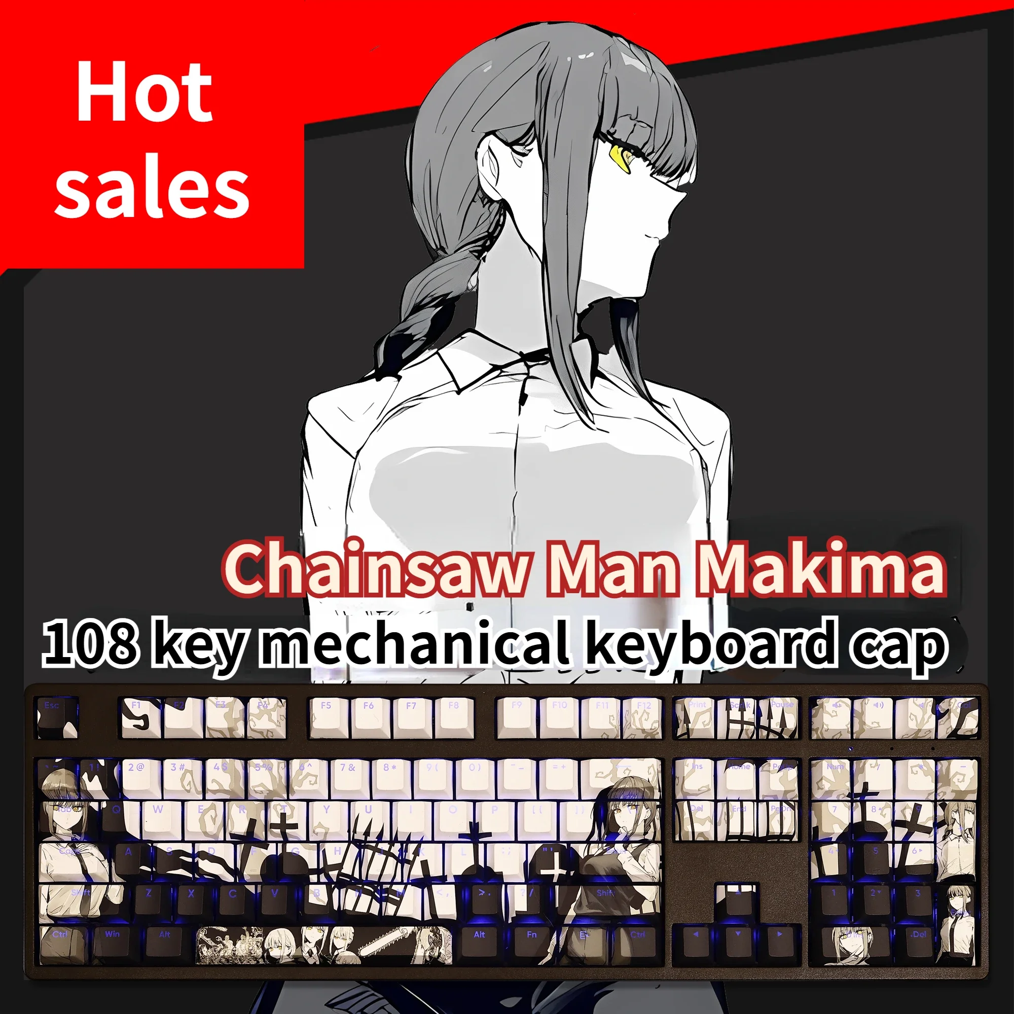 keycaps teclado mecanico chainsaw man makima tema do jogo de animacao pbt keycaps perfil cherry translucido rbg 108 chaves 01