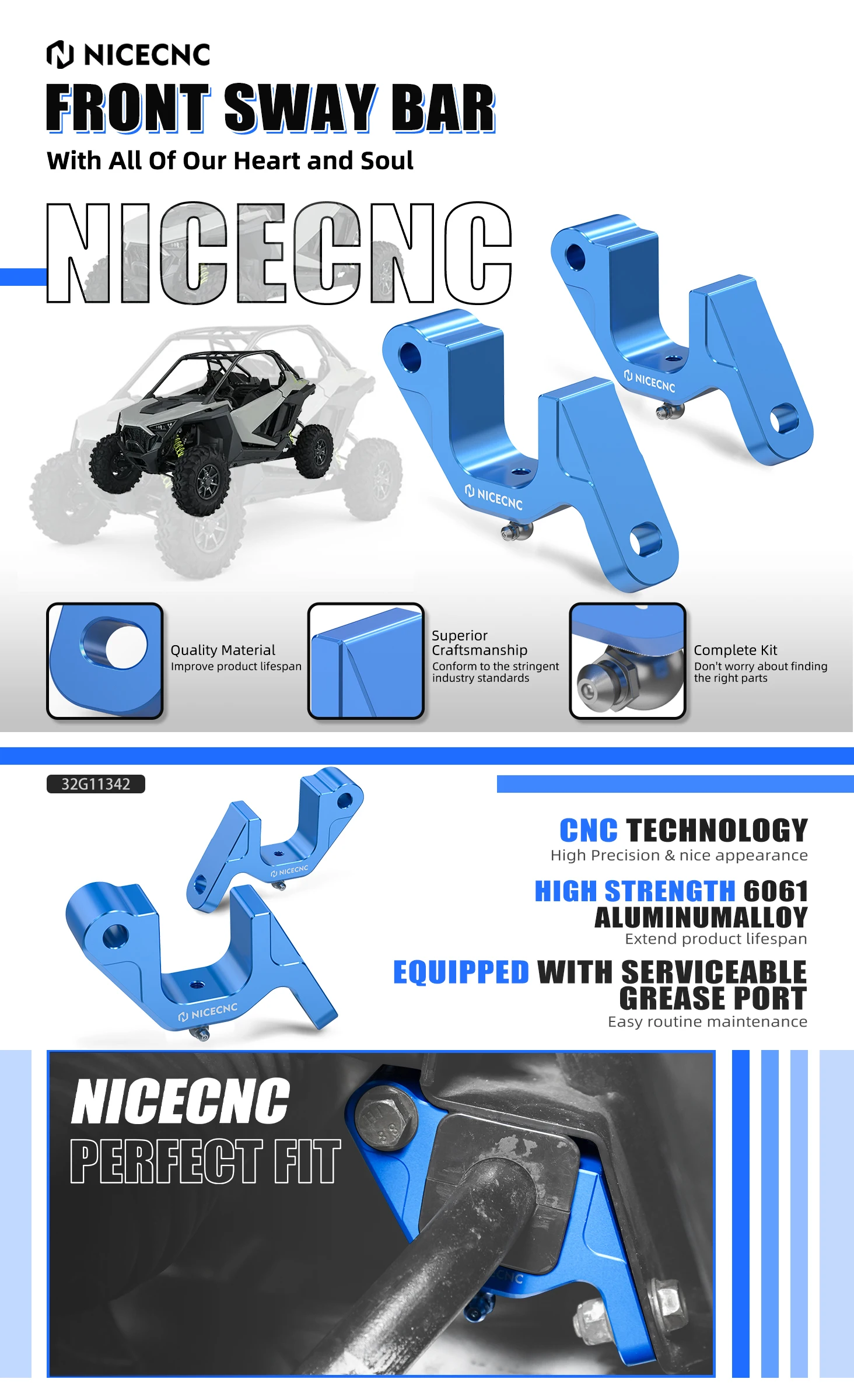 NICECNC Für Polaris RZR XP 1000 2015-2021 UTV Vorderer Stabilisatorhalter Für Polaris RZR 900 XP Turbo General 1000 Aluminium – Detail 1