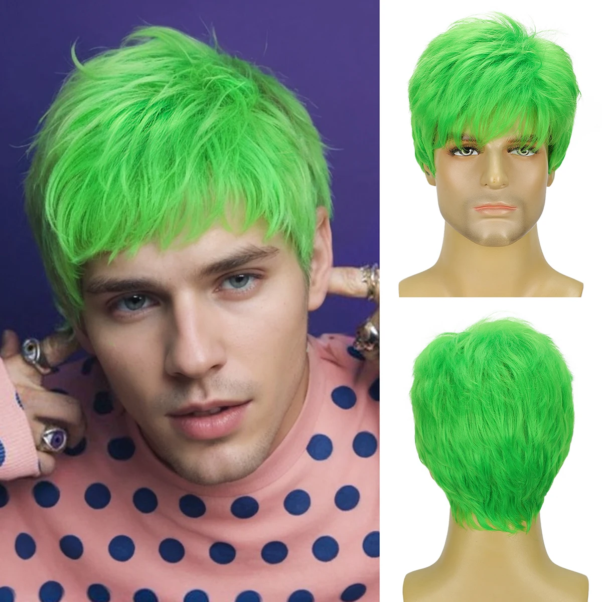 BCHR мужские зеленые парики короткий зеленый парик синтетический термостойкий натуральный Хэллоуин косплей парик волос