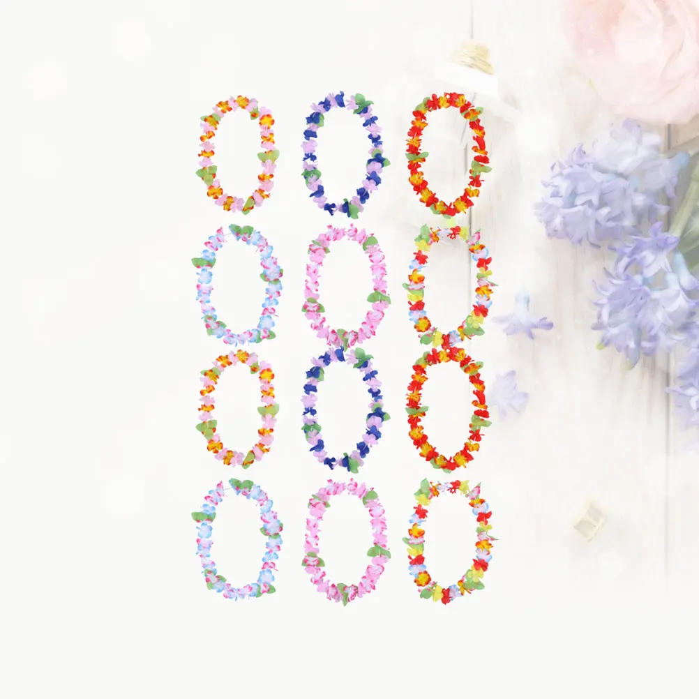 

12 Pcs Garland Ornament Set Flower Necklace Tropical Flowers Luau Decorate Banquet