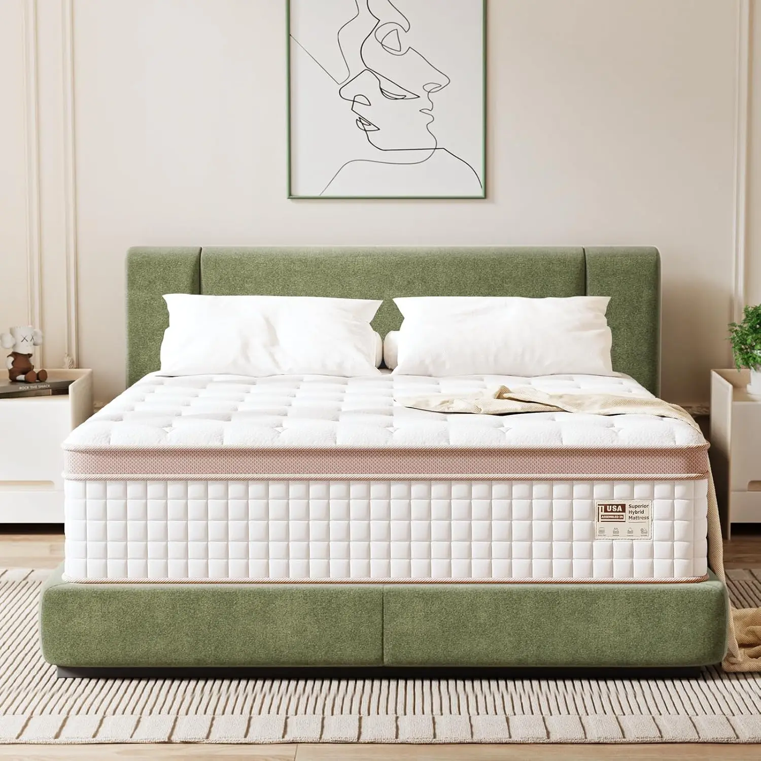 Queen Mattress 14 Inch Hybrid Mattresses in a Box for Back Lumbar Support Individual Pocket Spring Mattress for Motion Isolation