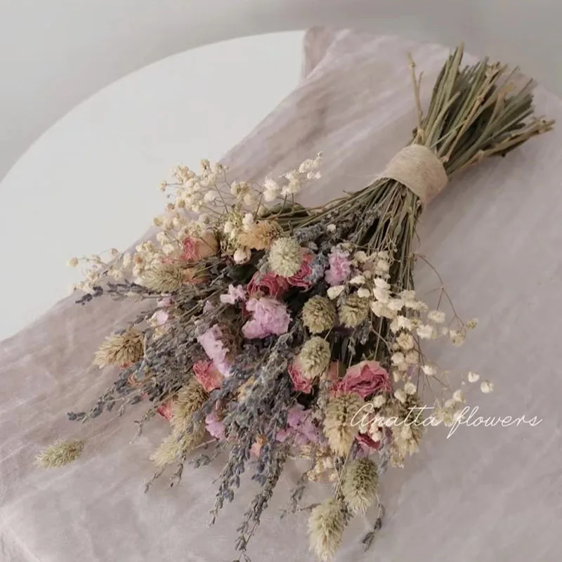 Holding Dry Bouquet Dried Natural Rose Lavender Flowers Bouquet Party Floral Arrangement Living Room Decoration Wedding Decor