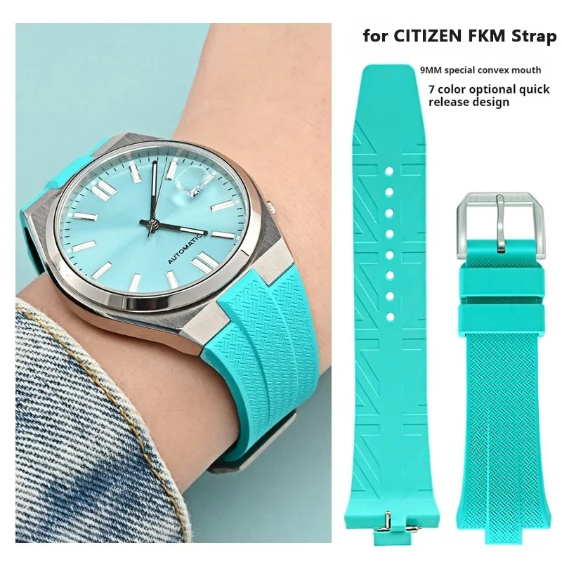 9mm Fluoro Rubber Strap for Citizen NJ0150 NJ0151 ME Color Series FKM Convex End Quick Release Sport Watch Band Wrist Bracelet