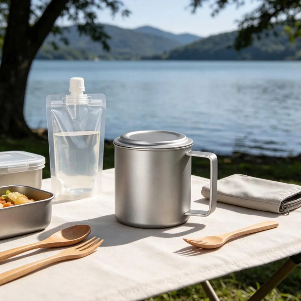 Outdoor Drinking Cup Titanium Mug For Camping Adventures Solid Titanium Build Heat Transfer Blocking Smooth Polished Finish