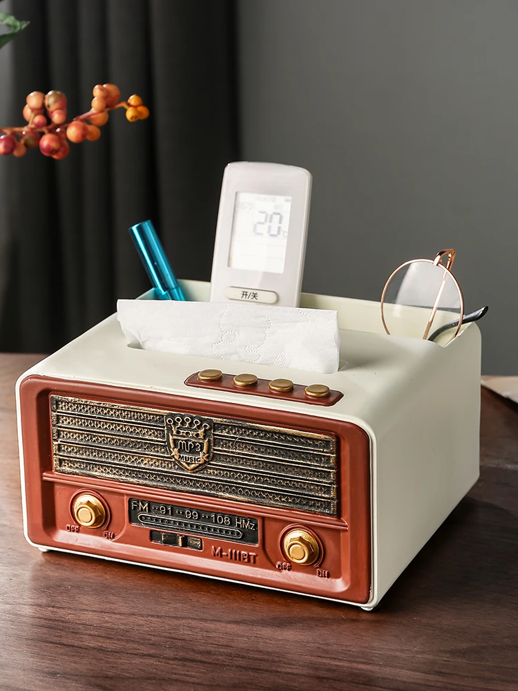 Retro Radio Paper Drawer Box, Home Living Room Tea Table, Luxury Feeling Paper Napkin Box, Decoration