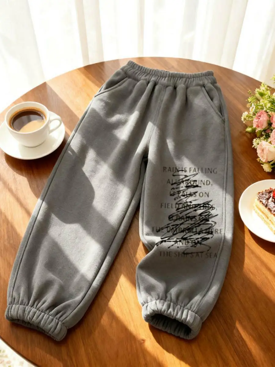 Pantaloni Sportivi Harem per Bambini Thiened Fce, Caldi e Alla Moda con Scritte, per Ragazzi e Ragazze, Pantaloni Casual Autunno Inverno