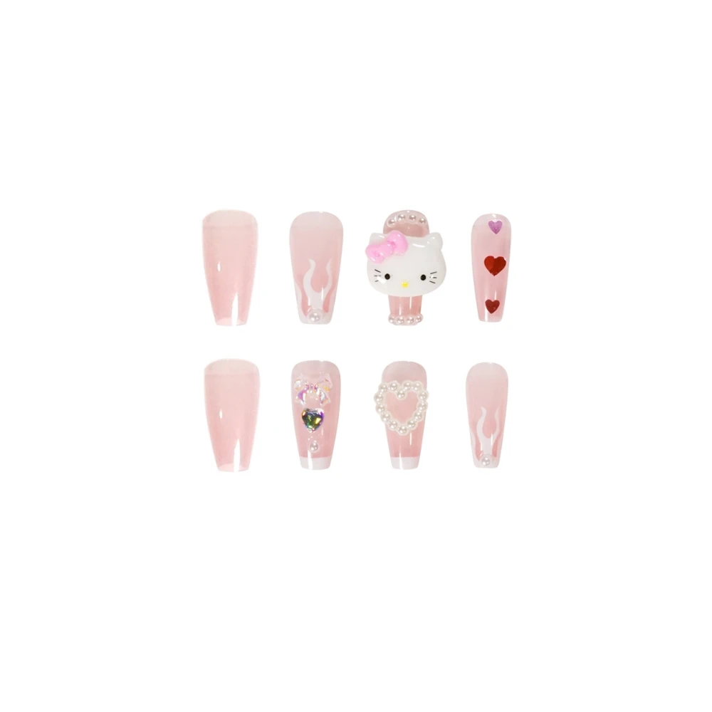 24Pcs Sanrio Hello Kitty Y2K Nail Tips Apparel Press On Nails 3D Cartoon Detachable Manicure Anime Decoration Spice Girls Gift