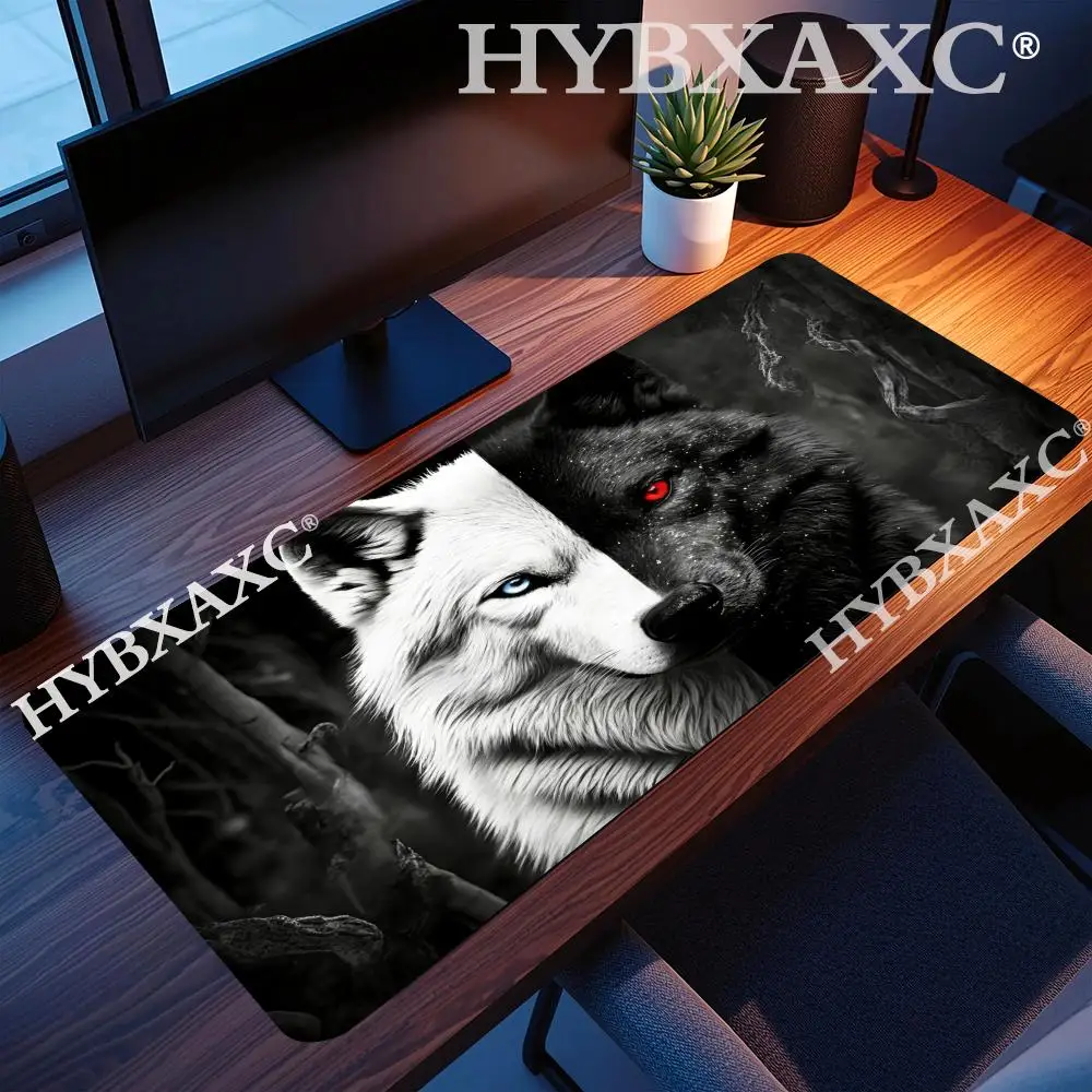 

HYBXAXC Large Gaming Mouse Pad Black and White Wolf King Design Base Heavy Duty for Desktop Laptop desk pad office accessories