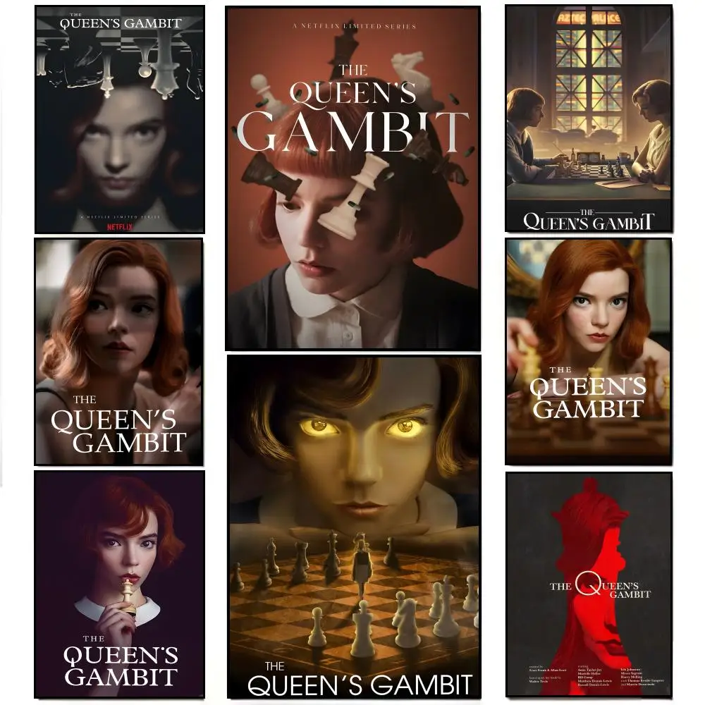 Póster del drama de ajedrez galardonado T-The Queens Gambit, pegatina de pared impermeable HD, decoración para sala de estar, regalo