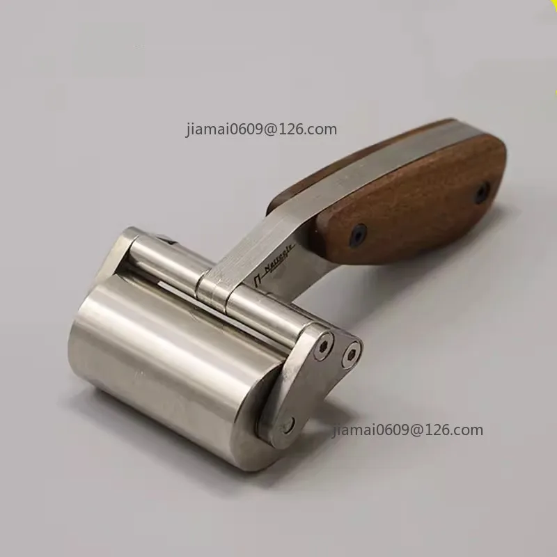 Nattools Heavy Duty Leather Press Roller 304 Stainless Steel Wheel Walnut Handle DIY Leathercraft Glue Laminating Tool