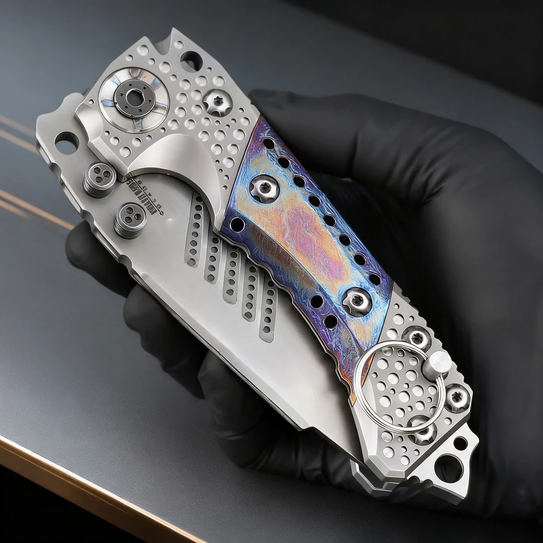سكين ميلر بروس-T1 قابل للطي عالي التحمل TC4 سكين بمقبض من سبائك التيتانيوم، منحوت يدويًا بالكامل، سكين مجموعة فنية راقية