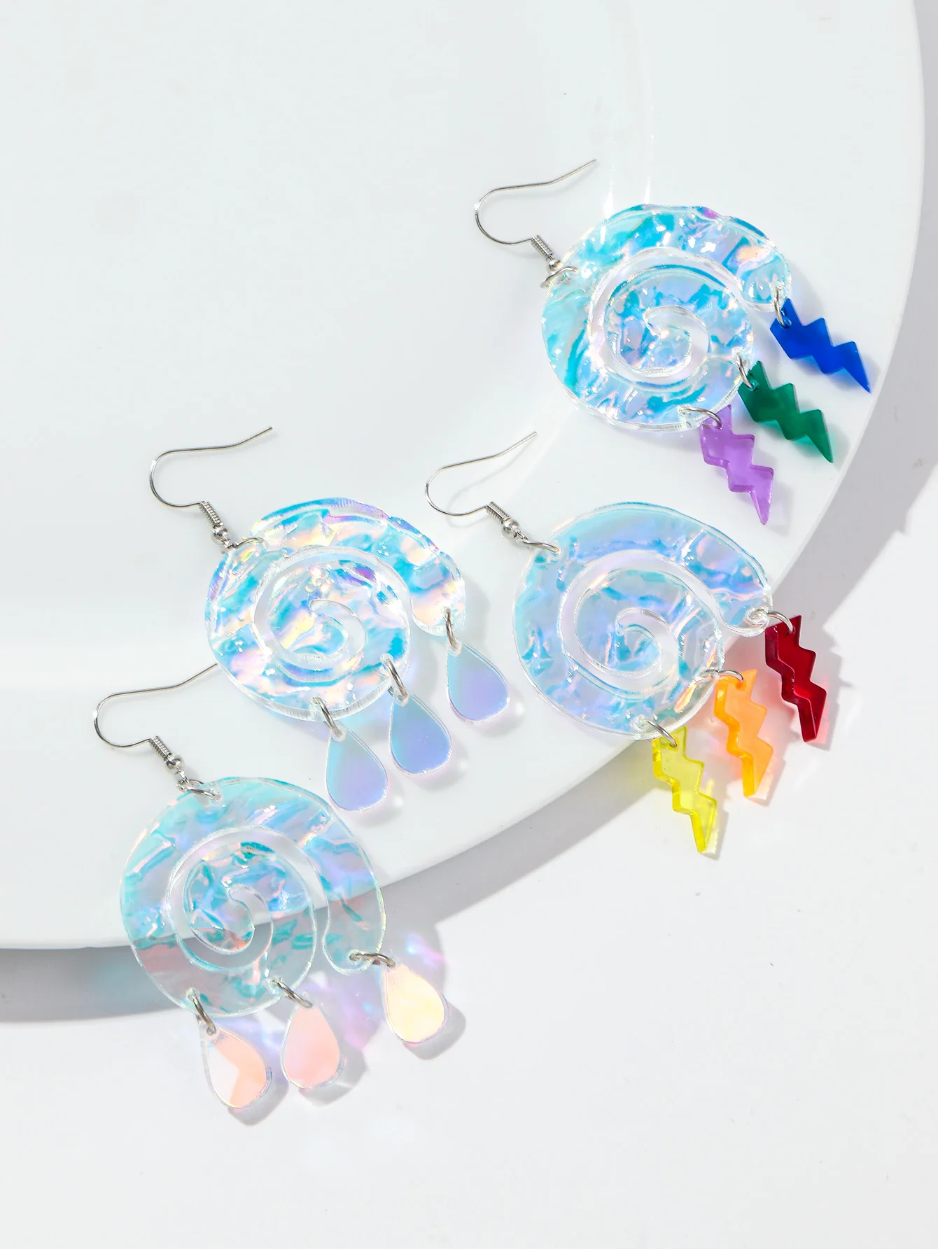 Creative Iridescent Acrylic Irregular Circle Dangle Earring Colorful Lightning Waterdrop Pendant Earrings Novelty Jewelry Gifts