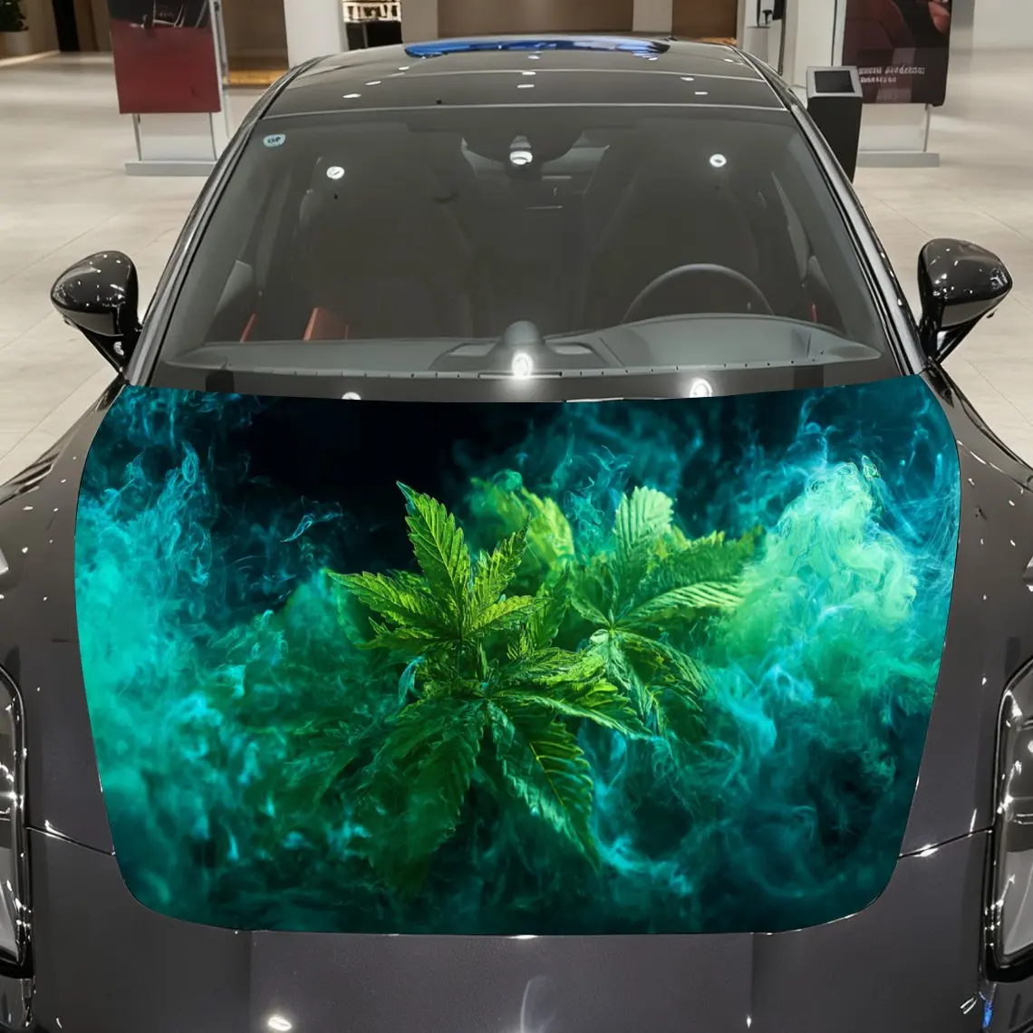 

Azure Phantom Smoke Green Plant Car Vinyl Wrap, PVC Material Waterproof Car Hood Sticker, Self-Adhesive Scratch-Resistant Sticke