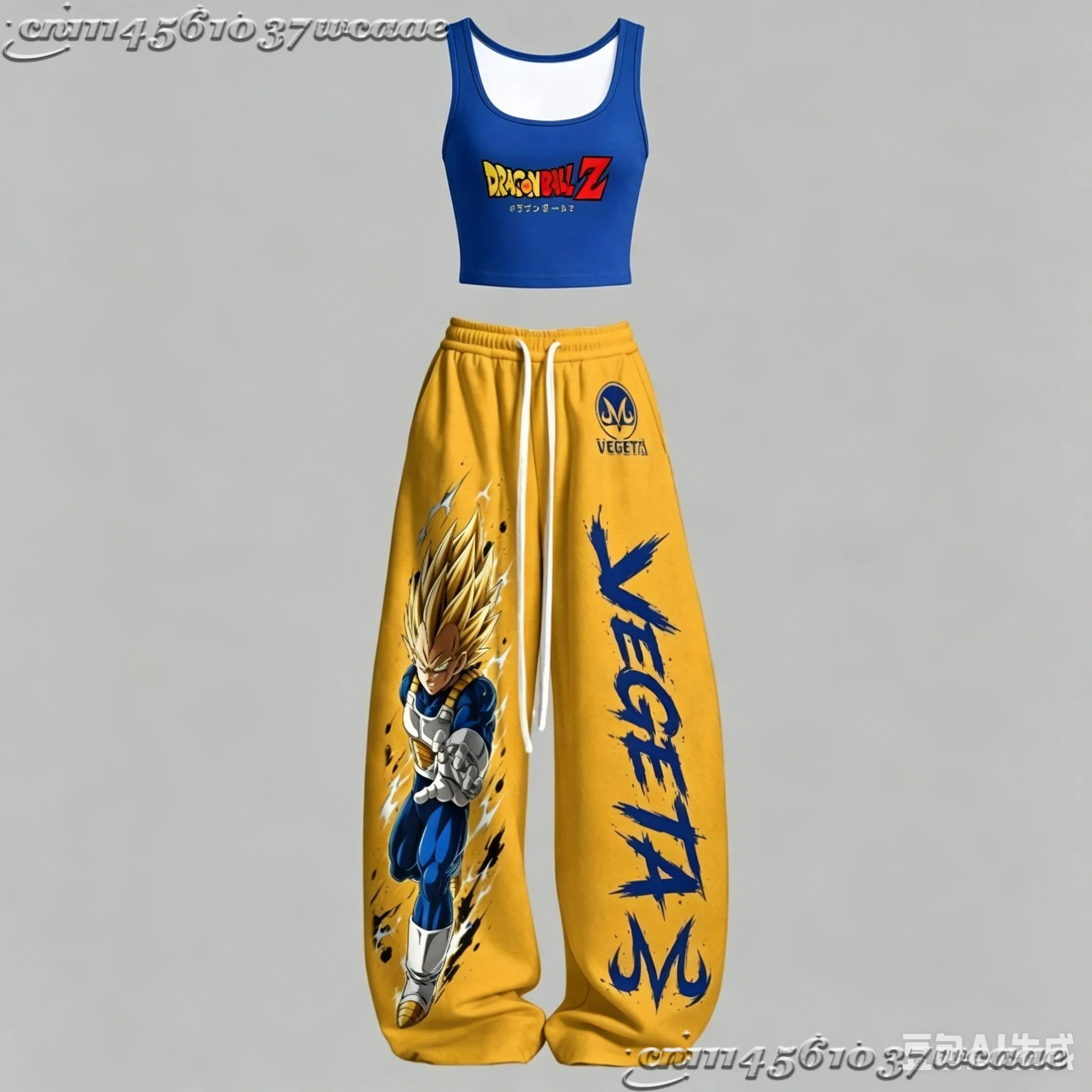 New Universal Tank Top Wide Leg Pants Set Dragon Ball Super Saiyan 3 Goku Golden Dragon Anime Print Two Piece Outfit Family Kids