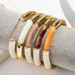 Bohemian Thread Bamboo Acrylic Women's Hand Bracelets Resin Stackable Thin Tube Bead Stretchy Bracelet 2024 Jewelry Gifts