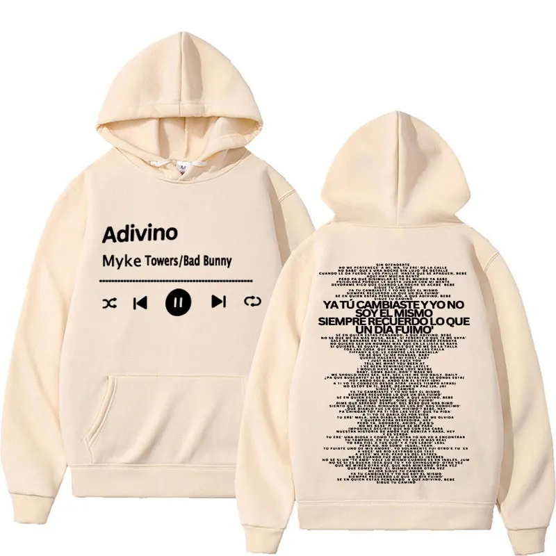 

Myke Towers Adivino Full Lyric Толстовки для латинской музыки Мужчины Женщины Хип-хоп Винтаж Концертные толстовки Модная повседневная толстовка большого размера