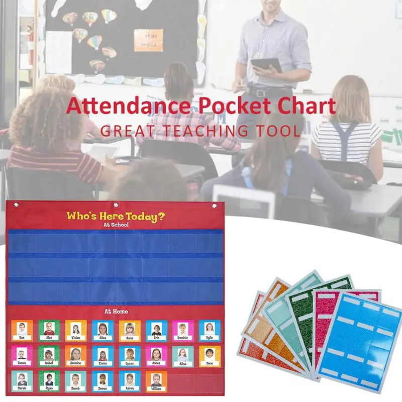 School Classroom Attendance Pocket Chart With 72 Color Cards Teacher Accessories For Classroom Management