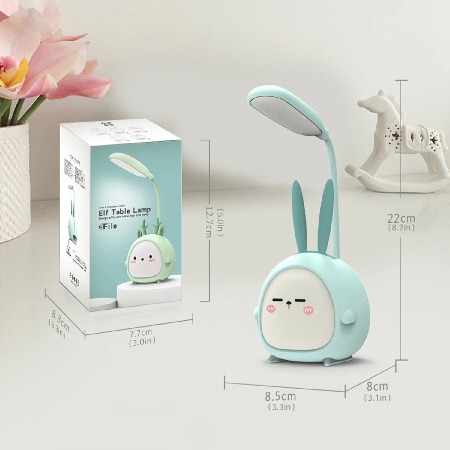 New Adorable and Cute USB Rechargeable Rabbit LED Reading Light - Colorful Cartoon Desk Lamp and Night Light for Kids - Vibrant