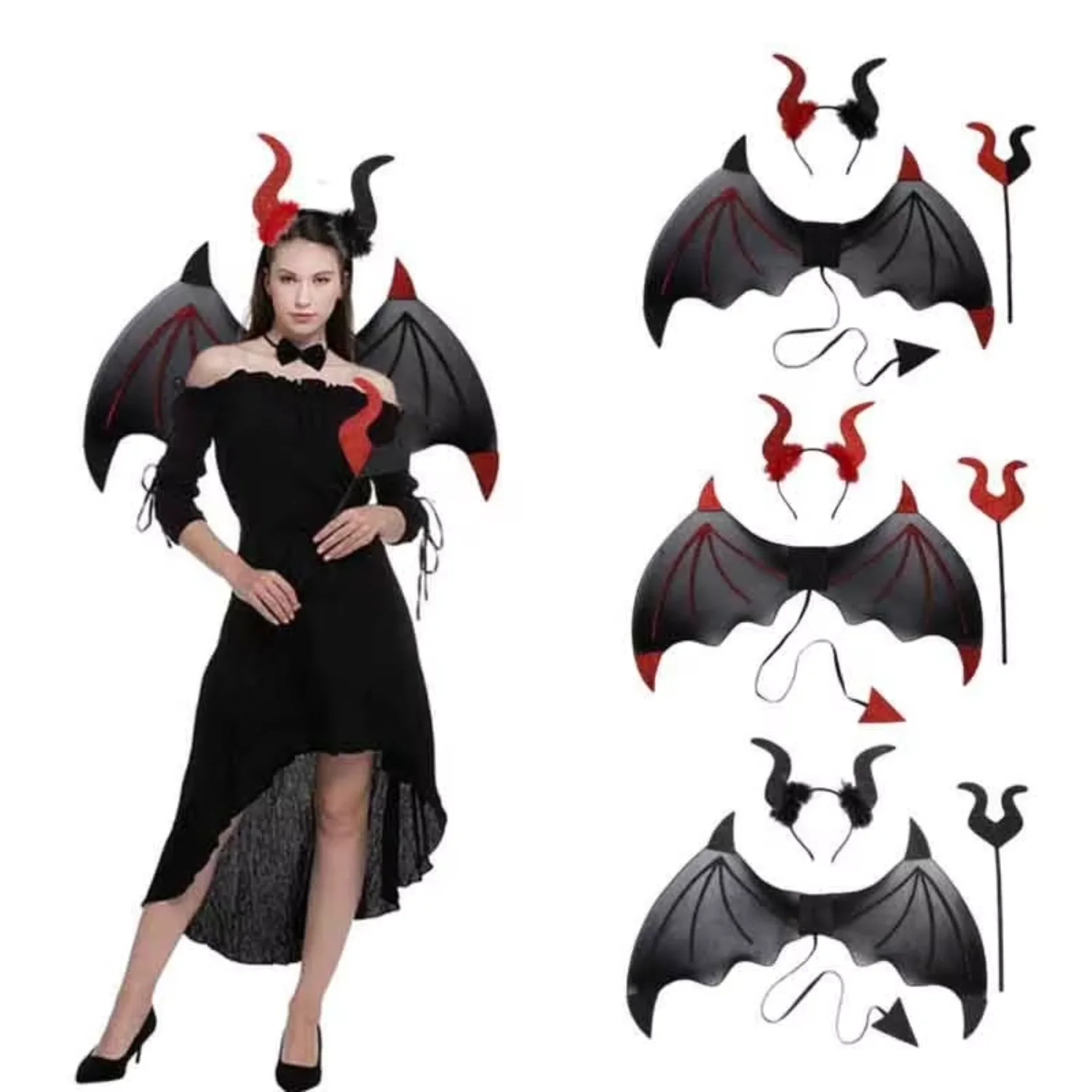 Cross border New Halloween Masquerade  Dress Up Role Cosplay Props Costume Devil Wings Set