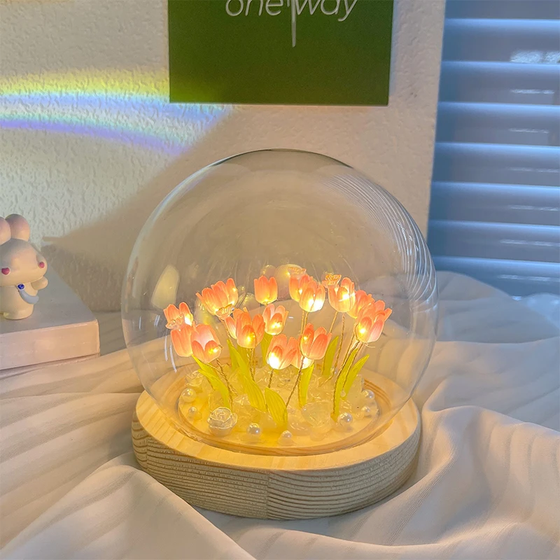 Handmade DIY Tulip Cloud Flower Sea Small Night Light Creative Light Atmosphere Light Transparent 7 Night Lovers' Best Friend