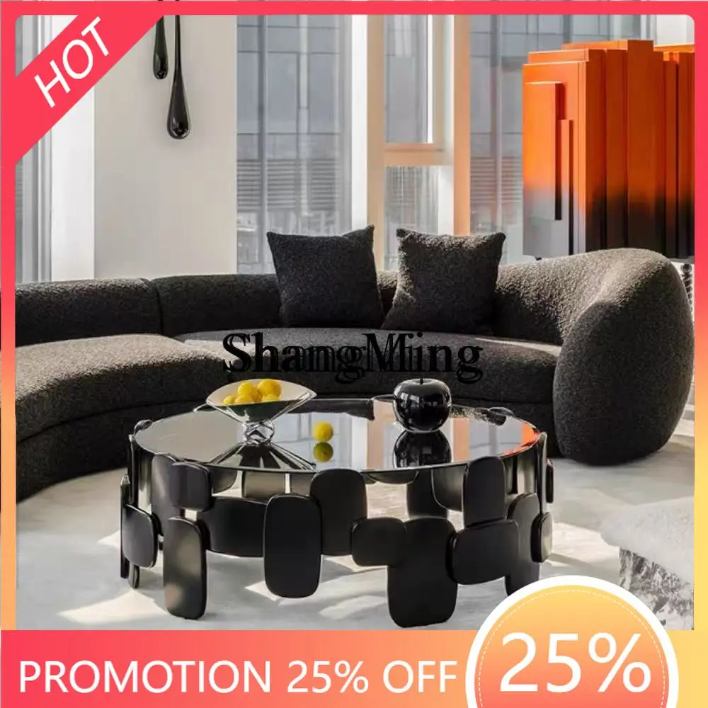 

FG Simple Glass Round Coffee Table Living Room Hotel Lobby Creative Coffee Table Light Luxury Modern Style Coffee Table