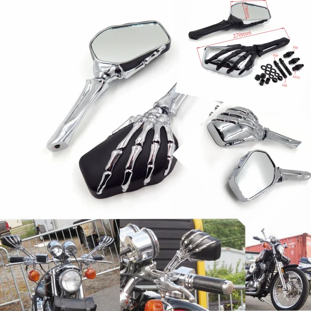 For Honda/Kawasaki/Harley Heritage Springer Sportster Dyna Glide Softail V Rod CHROME Talon Skull Motorcycle Mirror