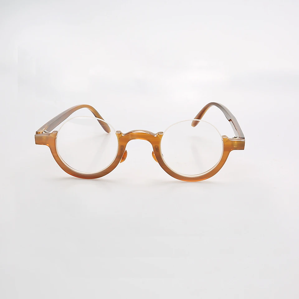 Round half-frame natural horn material handmade fashion retro trend glasses reading glasses