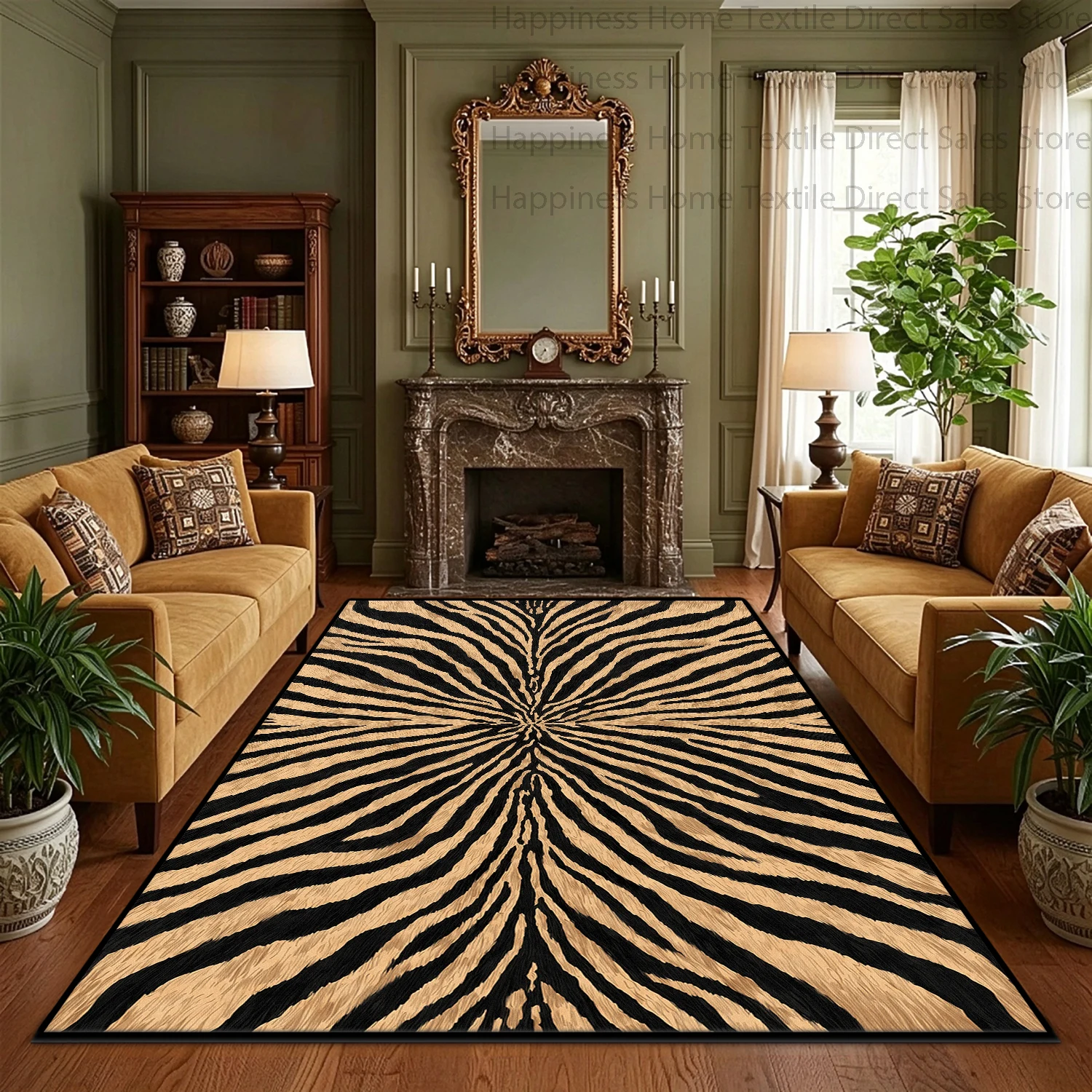 American Retro Tiger Print Large Living Room Non-slip Carpet Soft Washable Bedroom Home Decor Rug Short Velvet Study Mat Custom