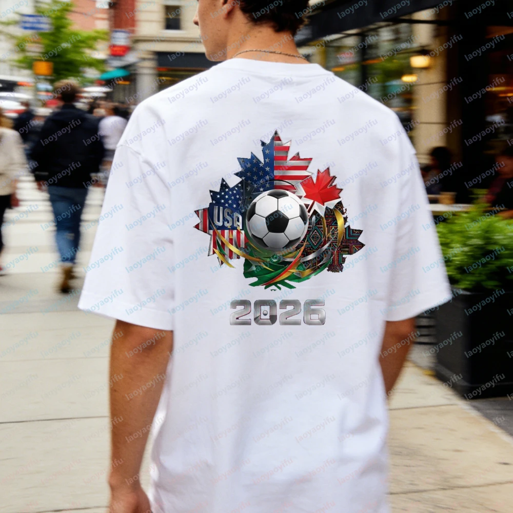 2026 North America Soccer T-Shirt Men Women USA Canada Mexico Flag Maple Leaf Front Back Tee Cotton Tops for Football Fans Gift