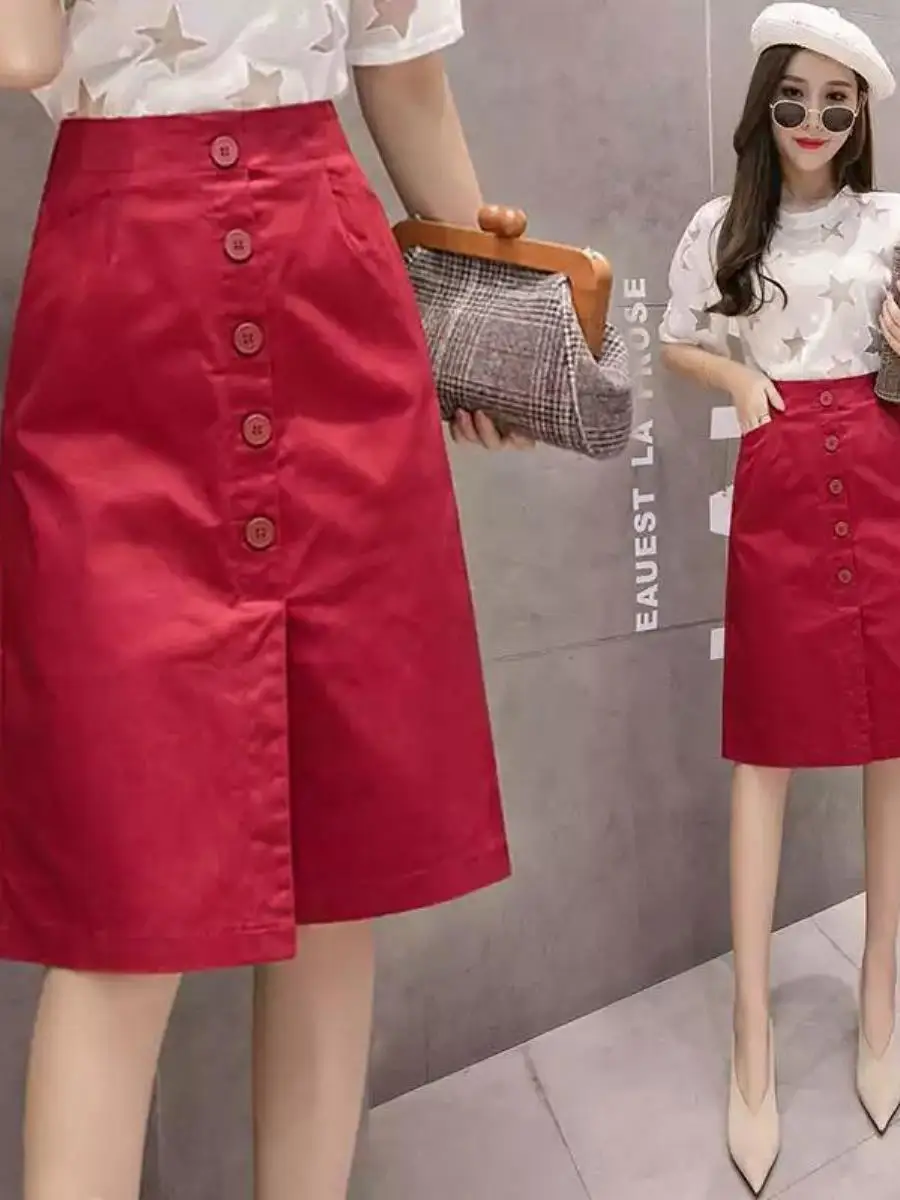 ارتفاع الخصر ميدي ألف خط تنورة Faionable الربيع الصيف العمر الدفاع خطوة واحدة تنورة عارضة الصحة الدائري الملحقات