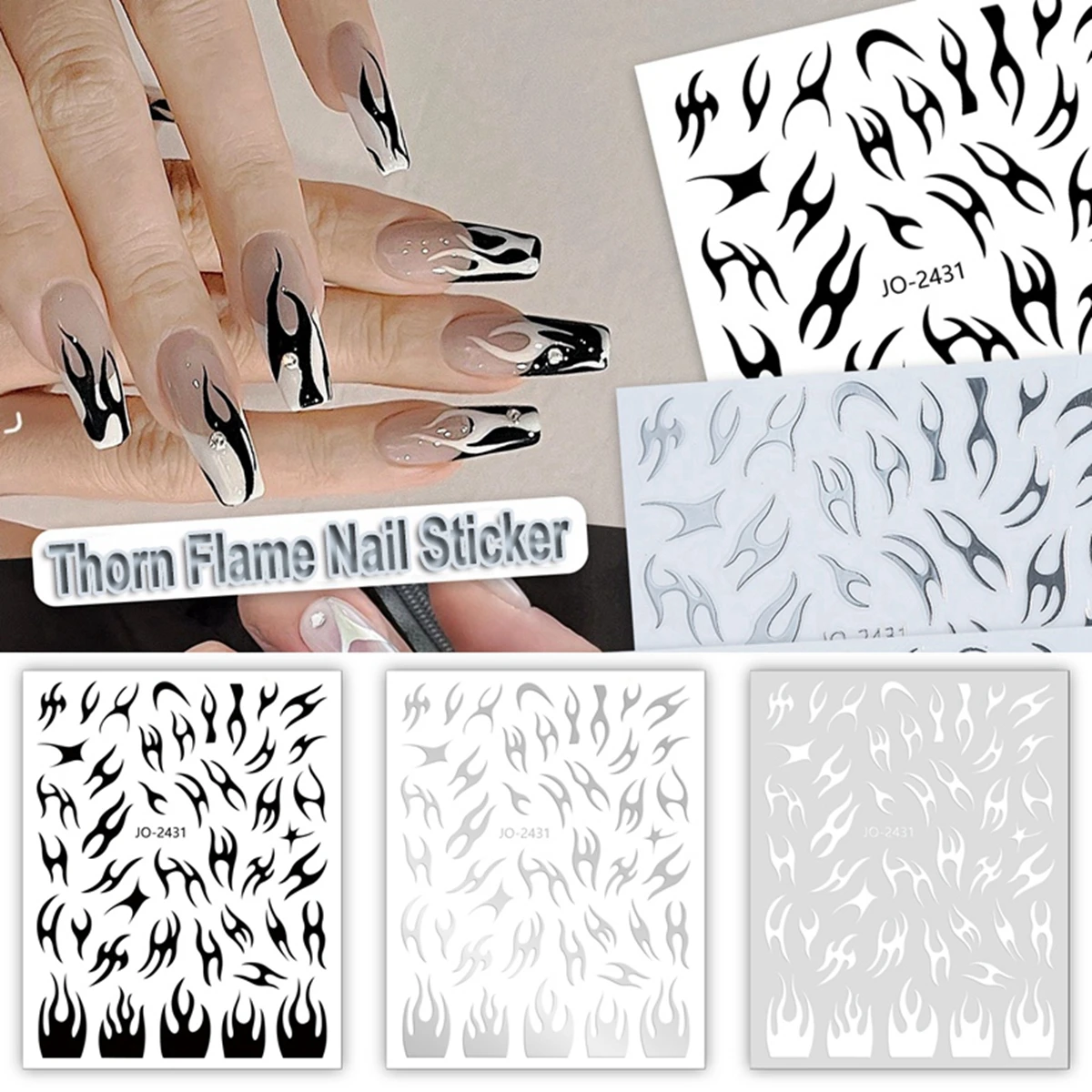 Y2k Style Nail Art Stickers Irregular Silver Thorn Flame Neutral Boys Spicy Girls Design Nail Decoration Decals