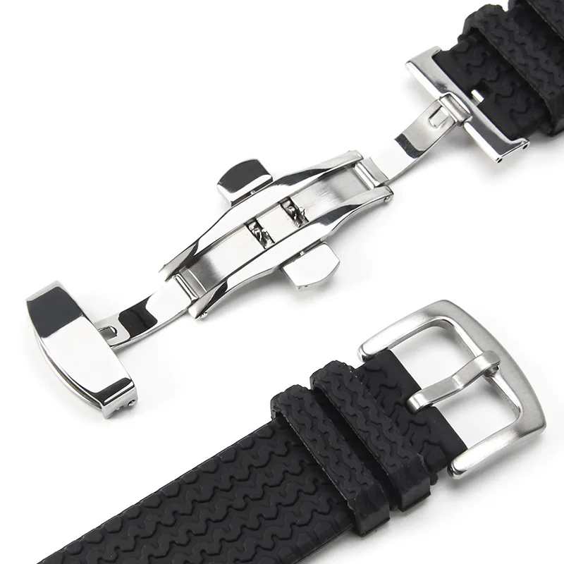 Soft Rubber Strap for Chopard Classic Racing 168511 21-23mm Black Pin Buckle Flat End Waterproof Sport Replacement Watch Band