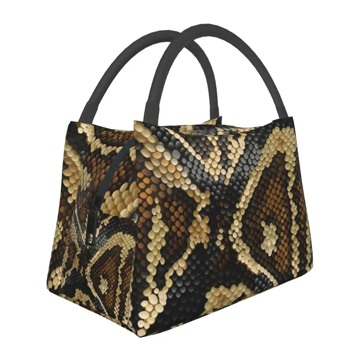 Brown Beige Snakeskin Design Lunch Bag Ball Phyton Scarf Aesthetic Lunch Box School Thermal Tote Handbags Design Cooler Bag