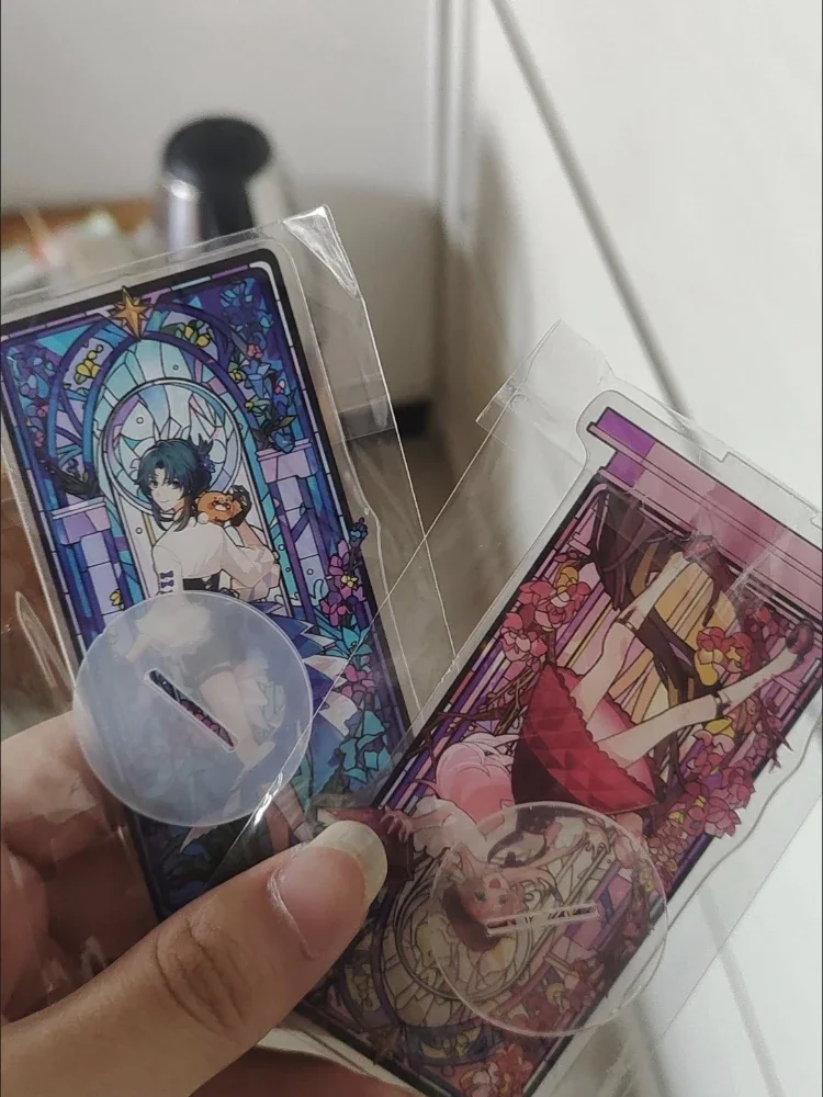Genshin تأثير النوافذ الملونة الاكريليك الشكل حامل نموذج لوحة DIY بها بنفسك مكتب ديكور الدائمة علامة جمع حلية لمحبي الهدايا