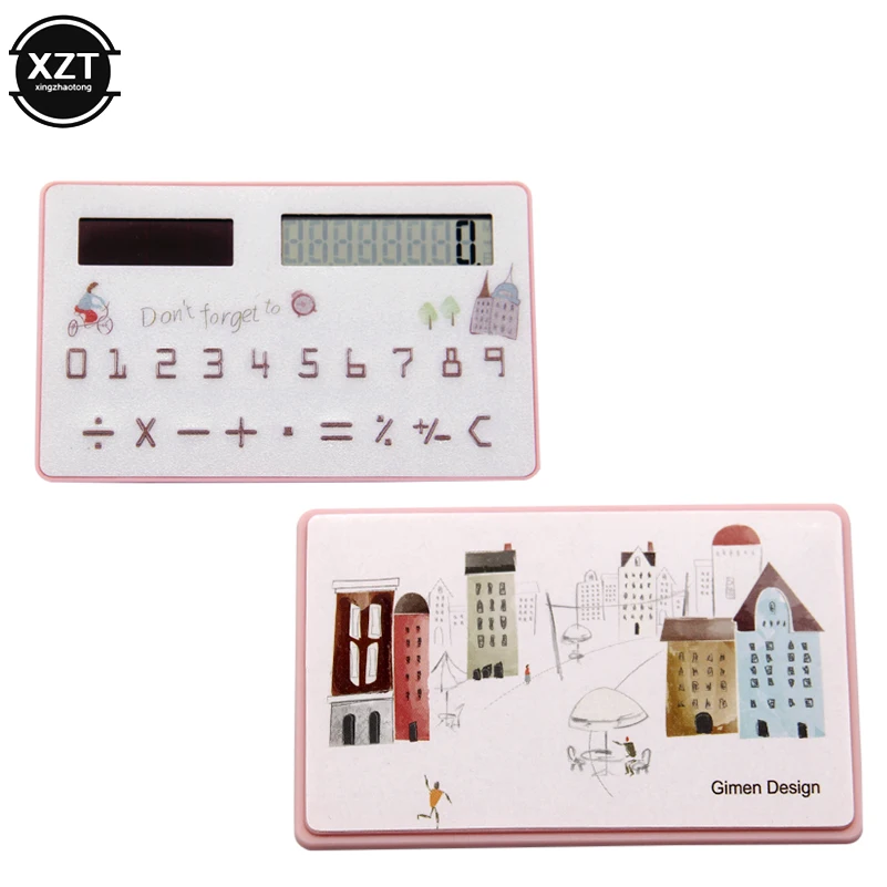 1PC Solar Calculator Ultra Thin Mini Fashion Card Sized 8-Digit Portable Solar Powered Cartoon Gift Pocket Calculator Stationery