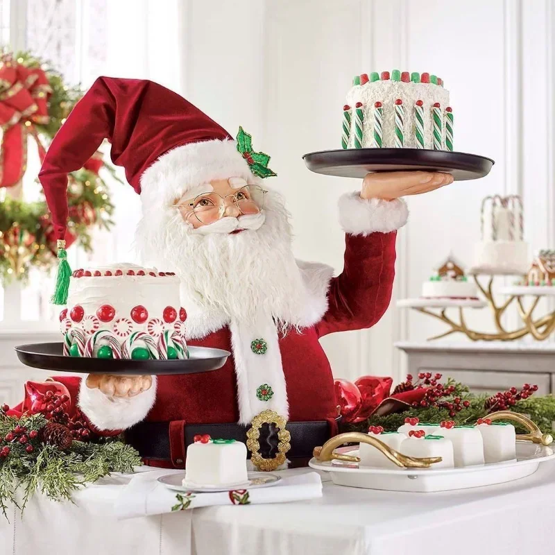 

Resin Santa Claus Statues Holding Snack Tray Christmas Figurine with Treats Holder Cake Dessert Stand Fruit Plate for Xmas Party