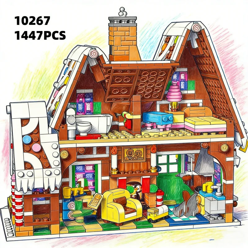 10267 クリスマスジンジャーブレッドハウスモデルを組み立てる 冬のホリデーギフト 1477ピース ブロック 子供向け教育玩具