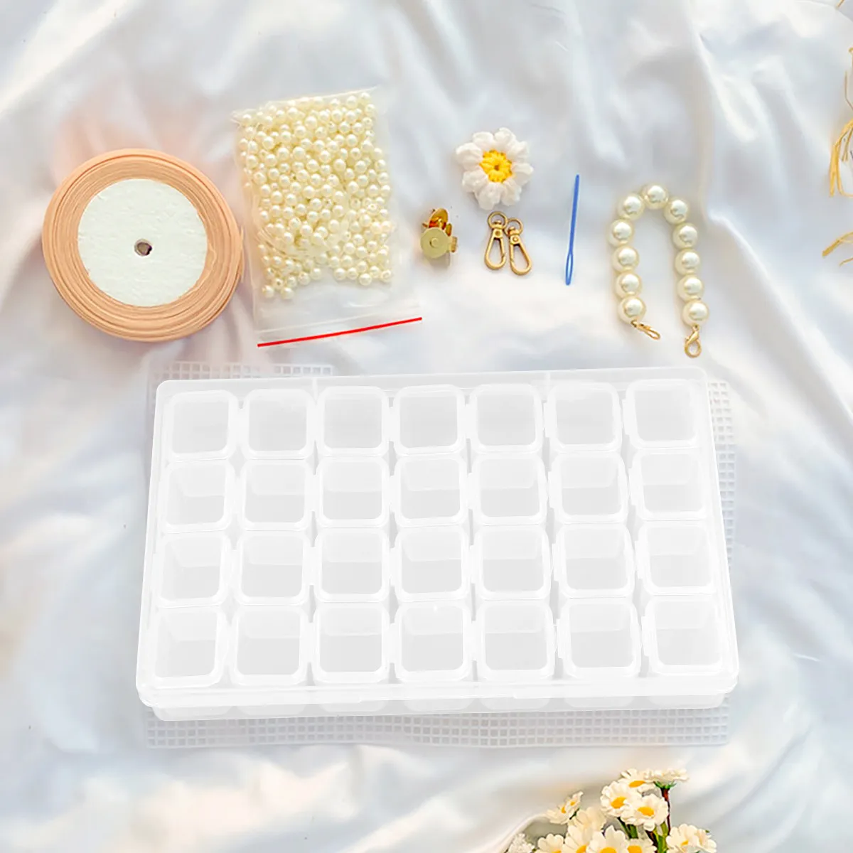 2Pcs 28 Grid Transparent Storage Case Lightweight Compact Mini Compartments for Beads Rhinestones Craft