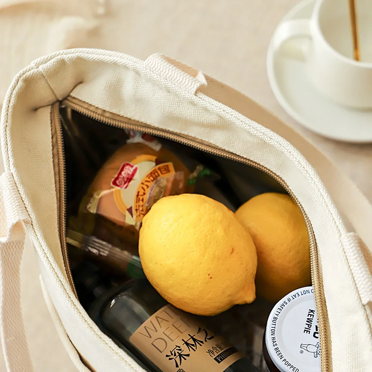 Vielseitige, isolierte Lunchtasche aus Segeltuch mit Reißverschluss – tragbare Aufbewahrungstasche für Reisen und Picknicks, leicht zu reinigender quadratischer Organizer