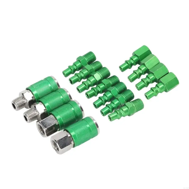 14pcs Aluminum Air Couplers & Plugs set 1/4inch Thread Air Hose Fittings set for Industrial & Automotive Application M4YD