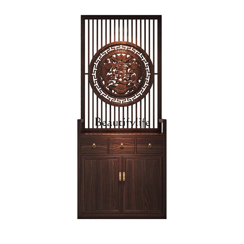 

Z.New Chinese style lucky treasure screen partition living room entrance decoration simple solid wood carving