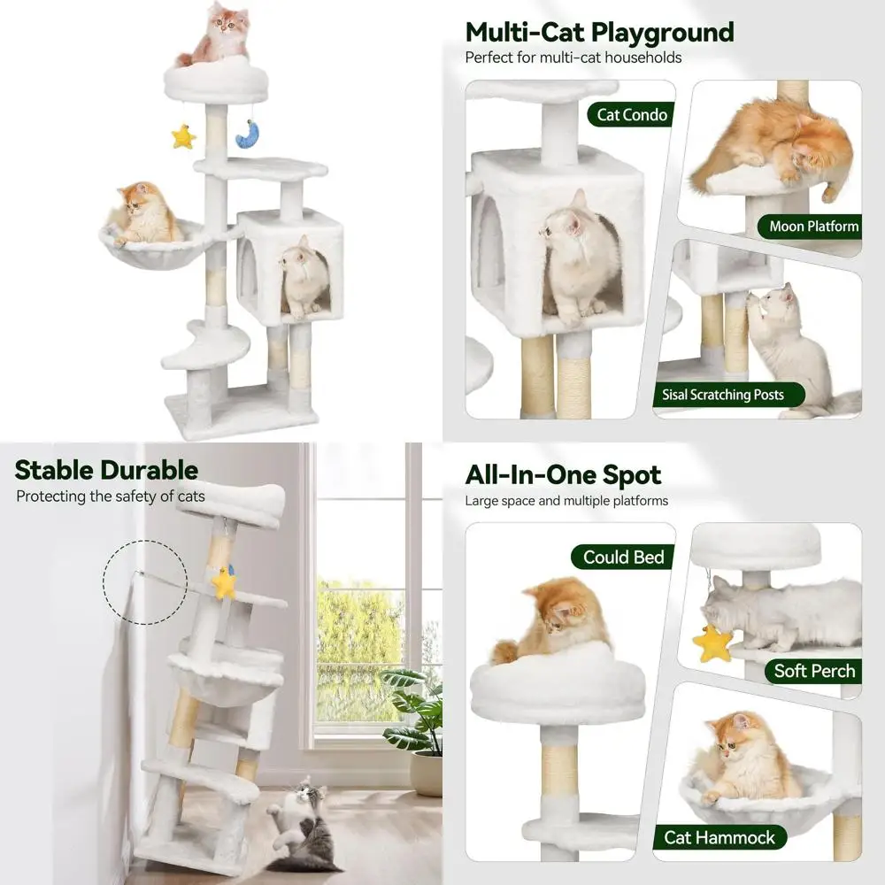 

Белый кошачий комплекс 43 в 1 с когтеточкой, двумя домиками, гамаком и игрушками для маленьких кошек до 6 месяцев