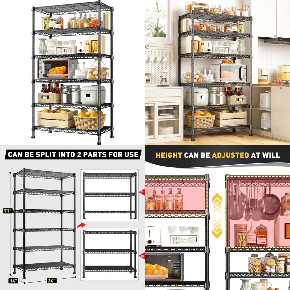 

Heavy-Duty Adjustable Metal Storage Shelves for Pantry - 6-Tier, Wire Shelves, Holds Up to 1000 LBS