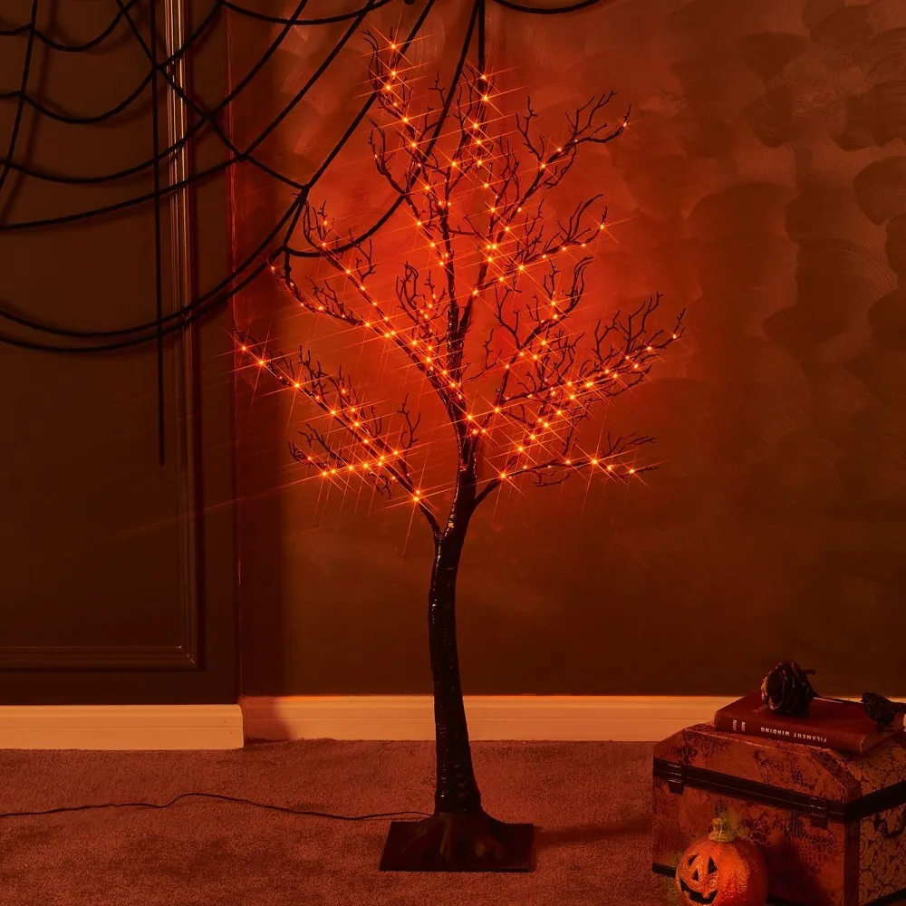 

Lighted Black Halloween Trees with 150 Orange LED Fairy Lights 4FT Plug in, Spooky Halloween Tree Lights for Indoor Outdoor Home