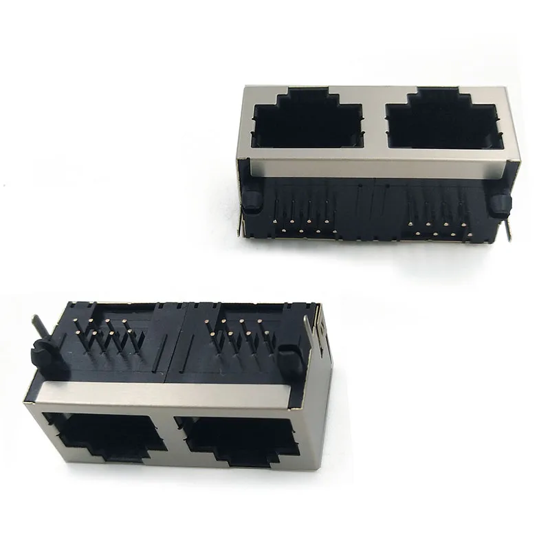 10PCS RJ45 Connector Double Port Socket 90 Degree 56 Network Interface Female 1x2 8P8C With Shield Shell L=15.75mm