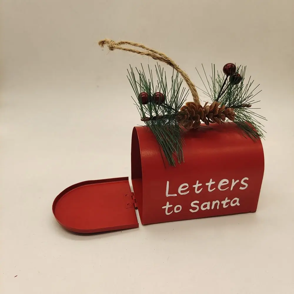 New Year Christmas Iron Mail Box Hanging Decoration for Home Metal Ornament Christmas Tree Pendant Letters From Santa Claus