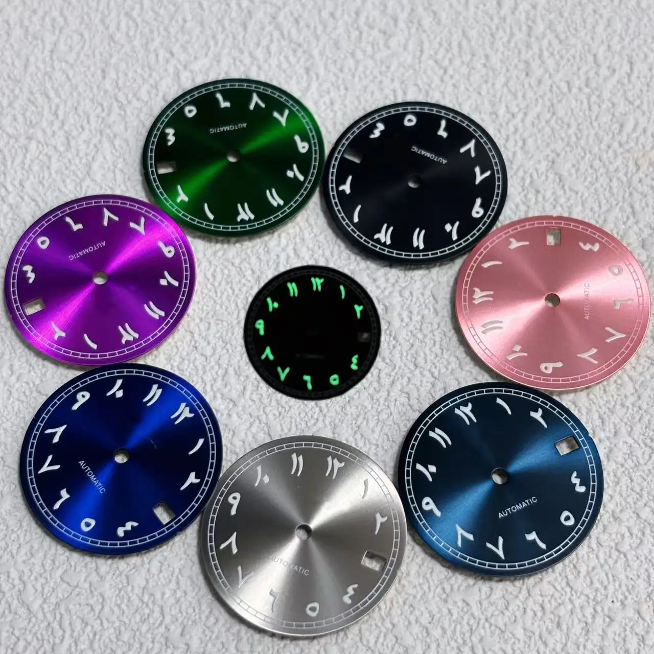 

28.5mm new green Arabic numerals blue black silver s logo dial nh35 NH36 automatic movement green luminous date 29mm s logo Arab