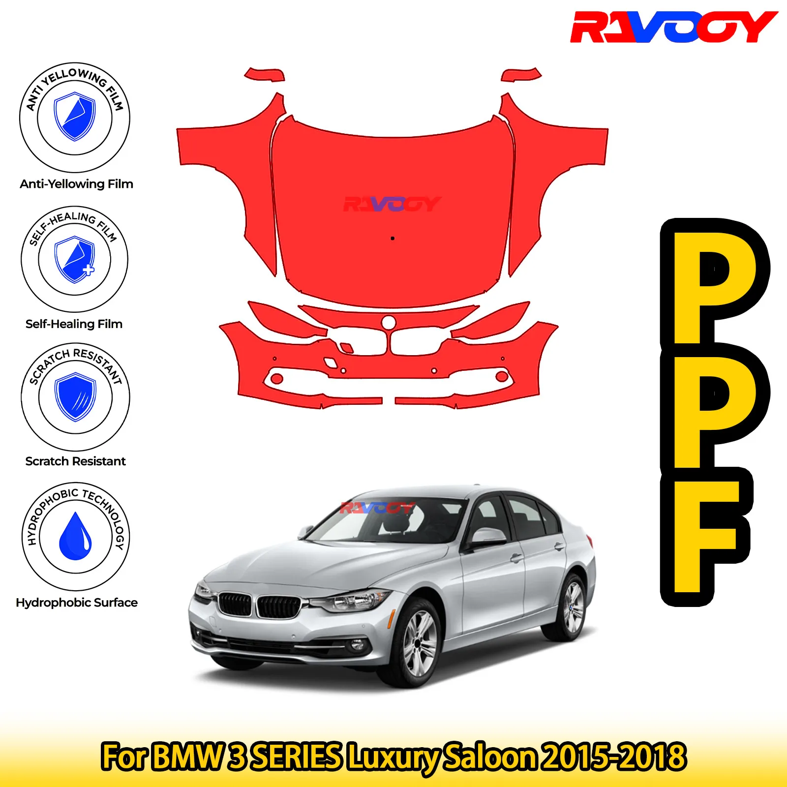 

For BMW 3 SERIES Luxury Saloon 2015-2018 Glossy Matte Black Precut front PPF Kit Paint Protection Film